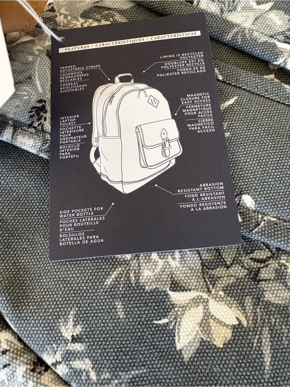 Pottery Barn Teen floral printed girls backpack - gray and white new with tag